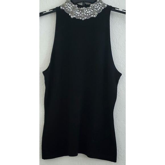 TOP-INC INTERNATIONAL CONCEPTS-Black-Beads-Sequins-Lace Collar-Snap Back-SIZE MP - Picture 4 of 15